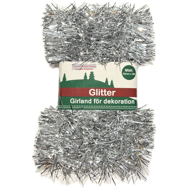 Glitter Girlang Silver Flamsäker 3 meter Glitter Girlang Silver Flamsäker 3 meter