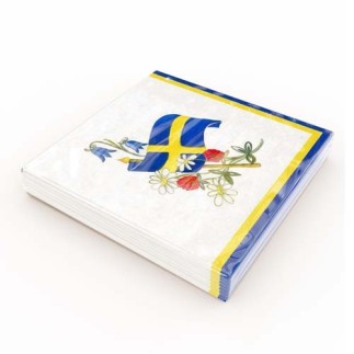 Servetter Svensk flagga/Blommor 33x33cm 20-pack