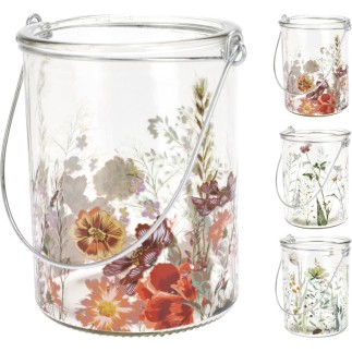 Ljushållare Lykta Blommor Fjäril Glas 10 cm