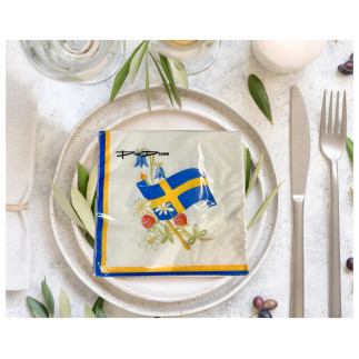 Servetter Svensk flagga/Blommor 33x33cm 20-pack