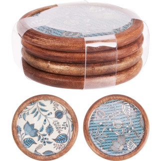 Glasunderlägg Trä/Melamin Blå/Vit 4-pack