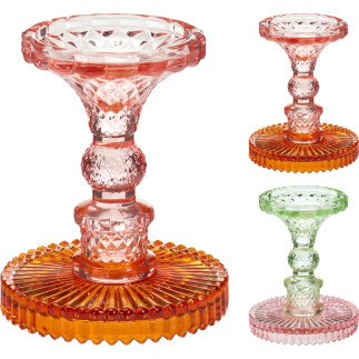 Ljusstake Glas Grön/Rosa 12 cm