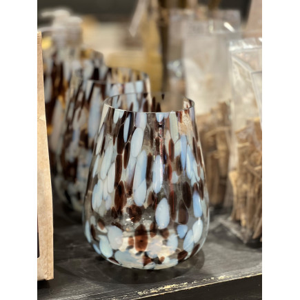 Lykta Glas Mönstrad Brun/Vit 15 cm