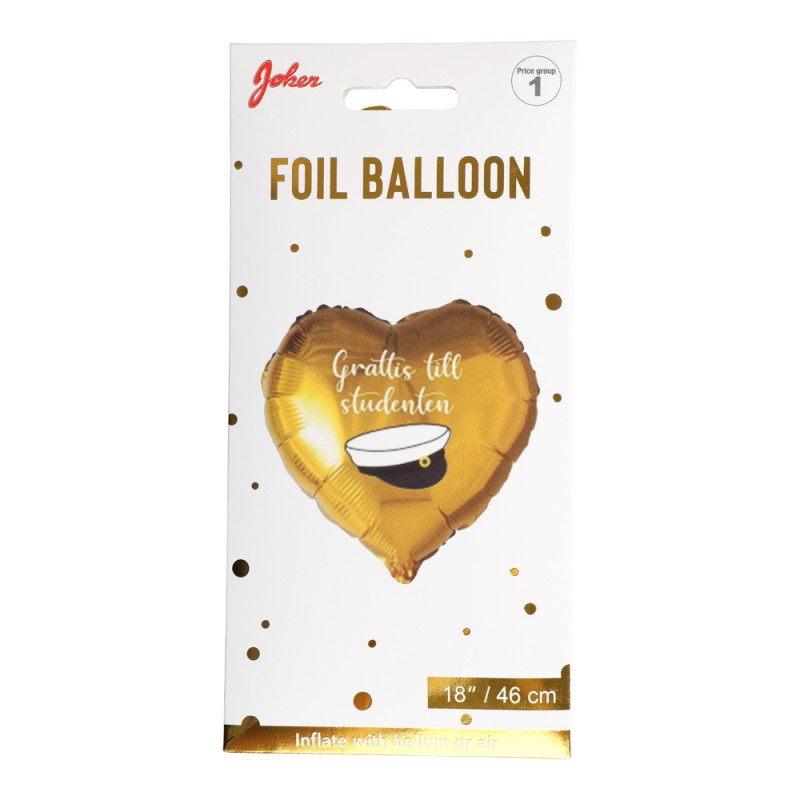 Ballong Student Guld Hjärta Folie 46 cm