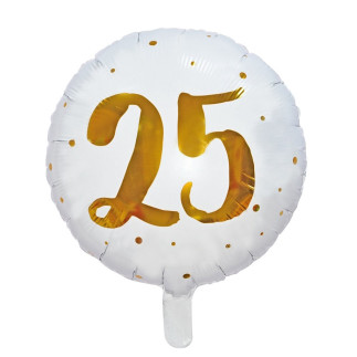 Ballong 25 år Vit/Guld Folie 46 cm